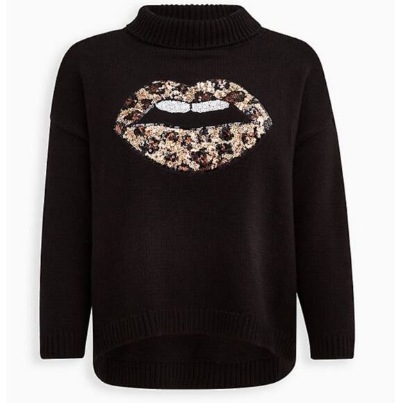 Torrid black leopard print pullover mock drop shoulder sweater - Picture 1 of 10